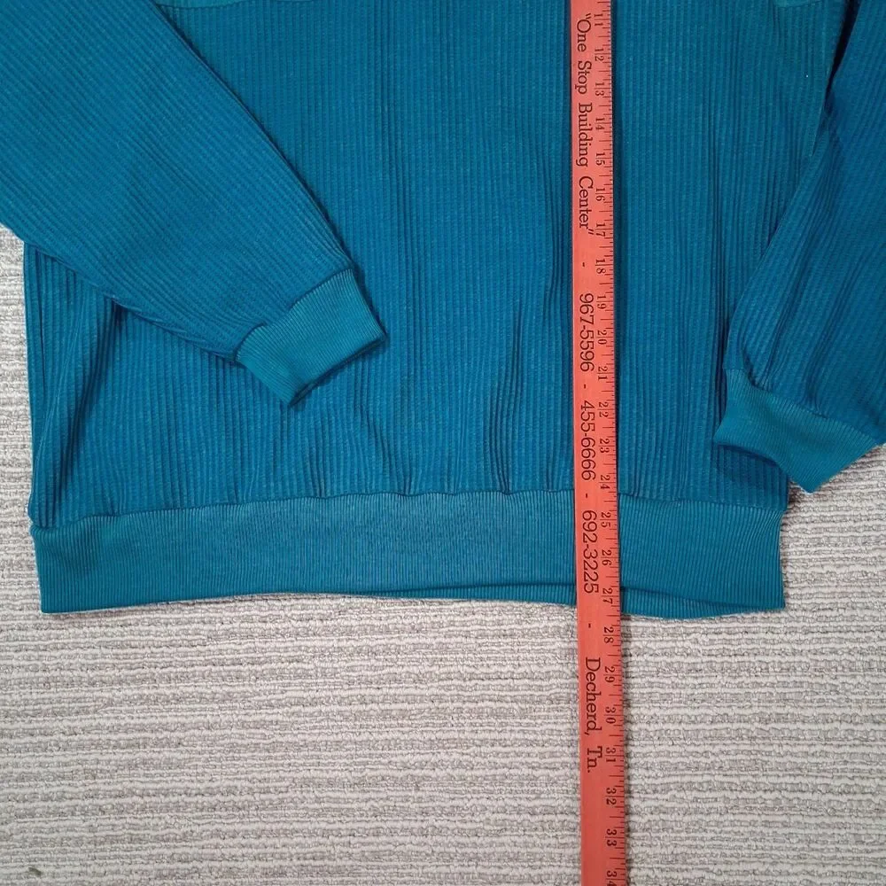 Vintage Knightsbridge Men XL Teal Ribbed Long Sleeve Polo Shirt Sweater 80s 90s